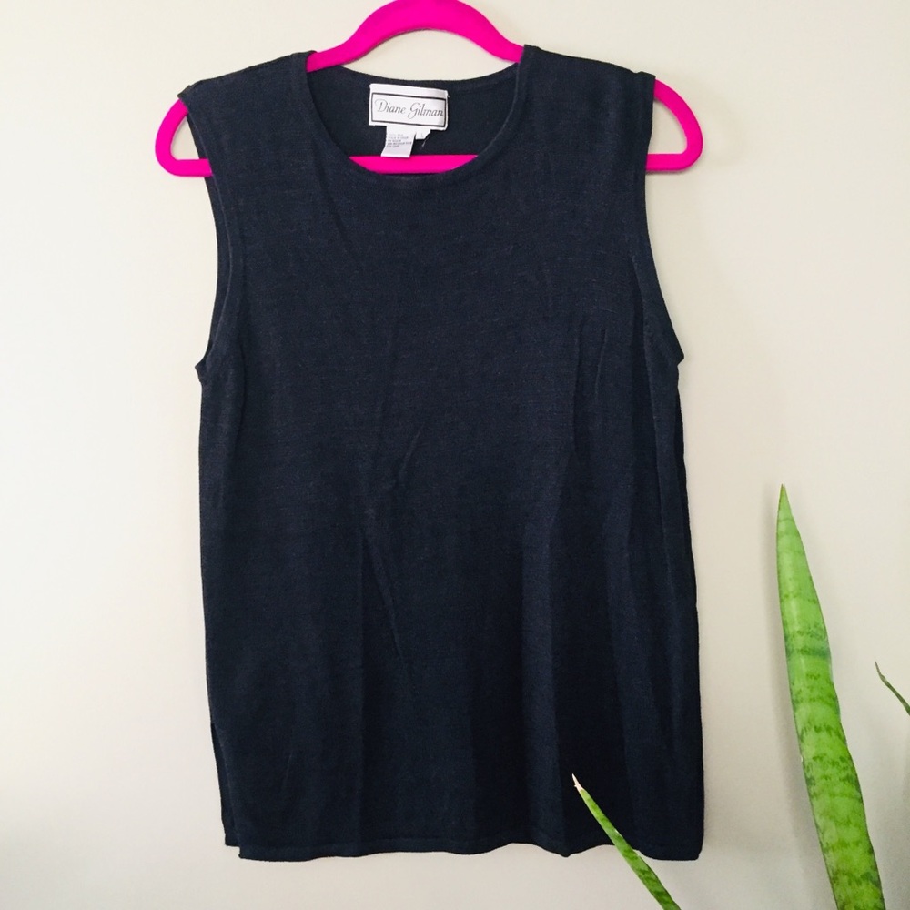 Diane Gilman 100% Silk Knit Black Shell Tank Top